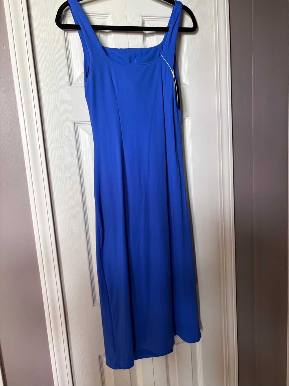 HALARA Cobalt Blue Square Neck Midi Dress with Side Slit - Picture 3 of 5